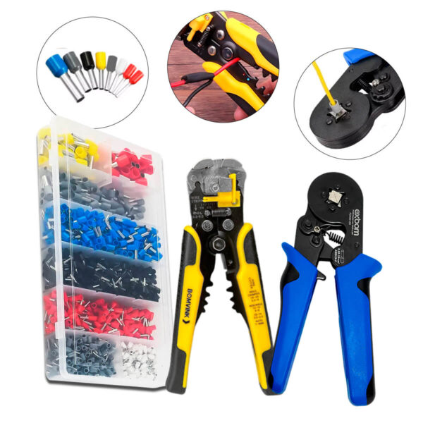 Kit Alicate Crimpar Descascador 1200 Terminais Ilhós Tubular