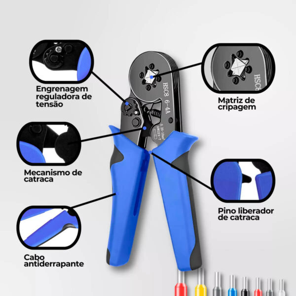 Kit Alicate Crimpar Descascador 1200 Terminais Ilhós Tubular - Imagem 6