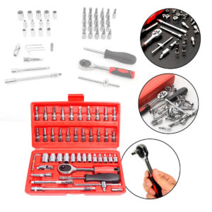 Kit Chave Catraca 46 Peças com Soquetes e Chaves Allen Profissional