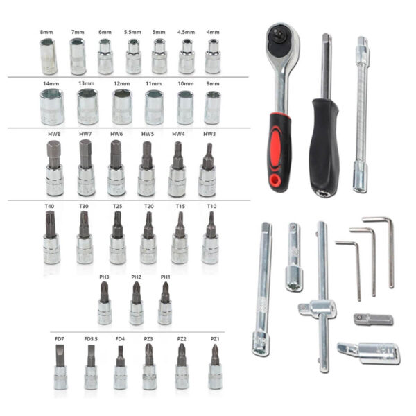 Kit Chave Catraca 46 Peças com Soquetes e Chaves Allen Profissional - Image 5