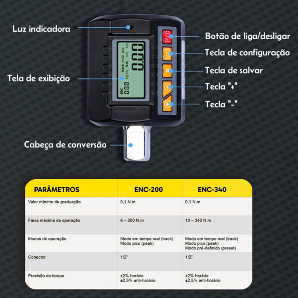 Torquímetro Digital com Adaptadores 1/4 e 3/8 - Image 3