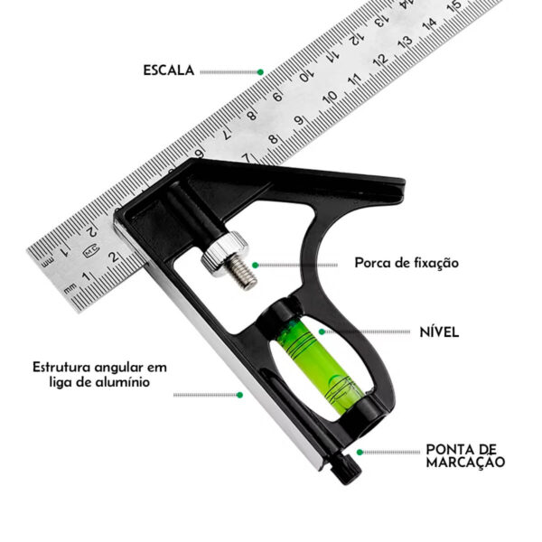 Esquadro De Precisão Com Nível Para Medição E Posicionamento - Imagem 4