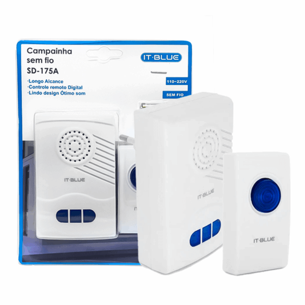Campainha Até 100 Metros Tomada e Pilha 12v It Blue [SD-1754]