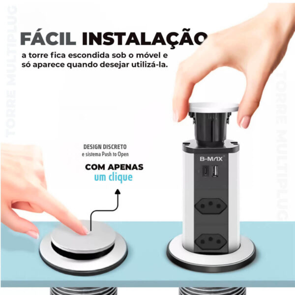 Torre Tomada de Embutir Retrátil [3 Tomadas]Corrente Nominal 10A - Imagem 2