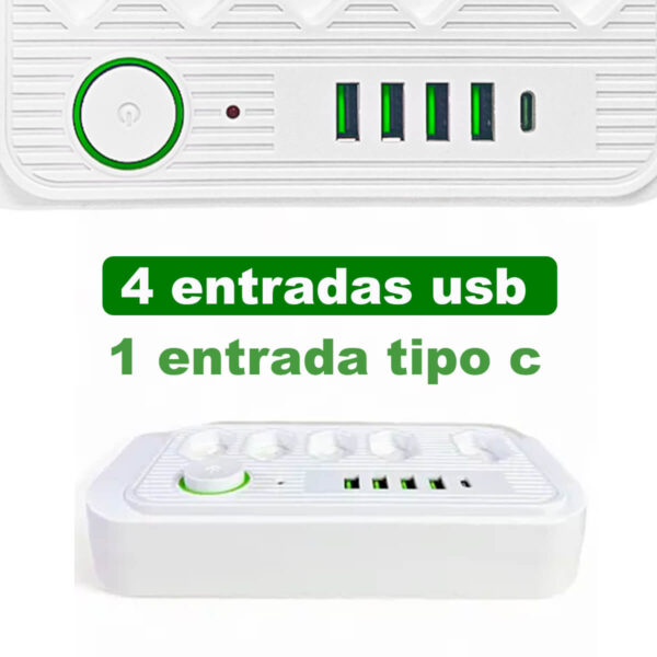 Extensão de Tomadas [5 Tomadas + 5 USB] - Imagem 2