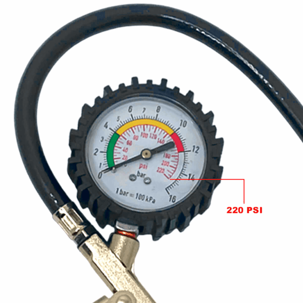 Bomba Manual Calibrador Manometro 220PSI Pneus - Imagem 4