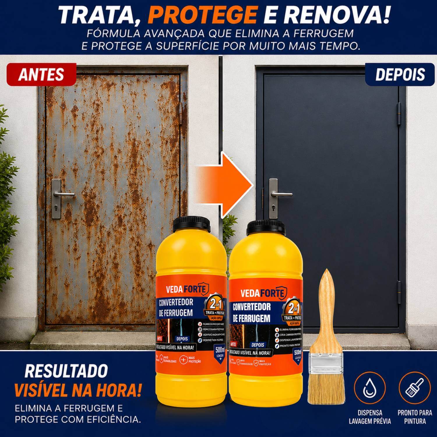 Kit Convertedor De Ferrugem 2 Unidades 500ml Com Pincel 2 Pol Trata E Protege - Imagem 2