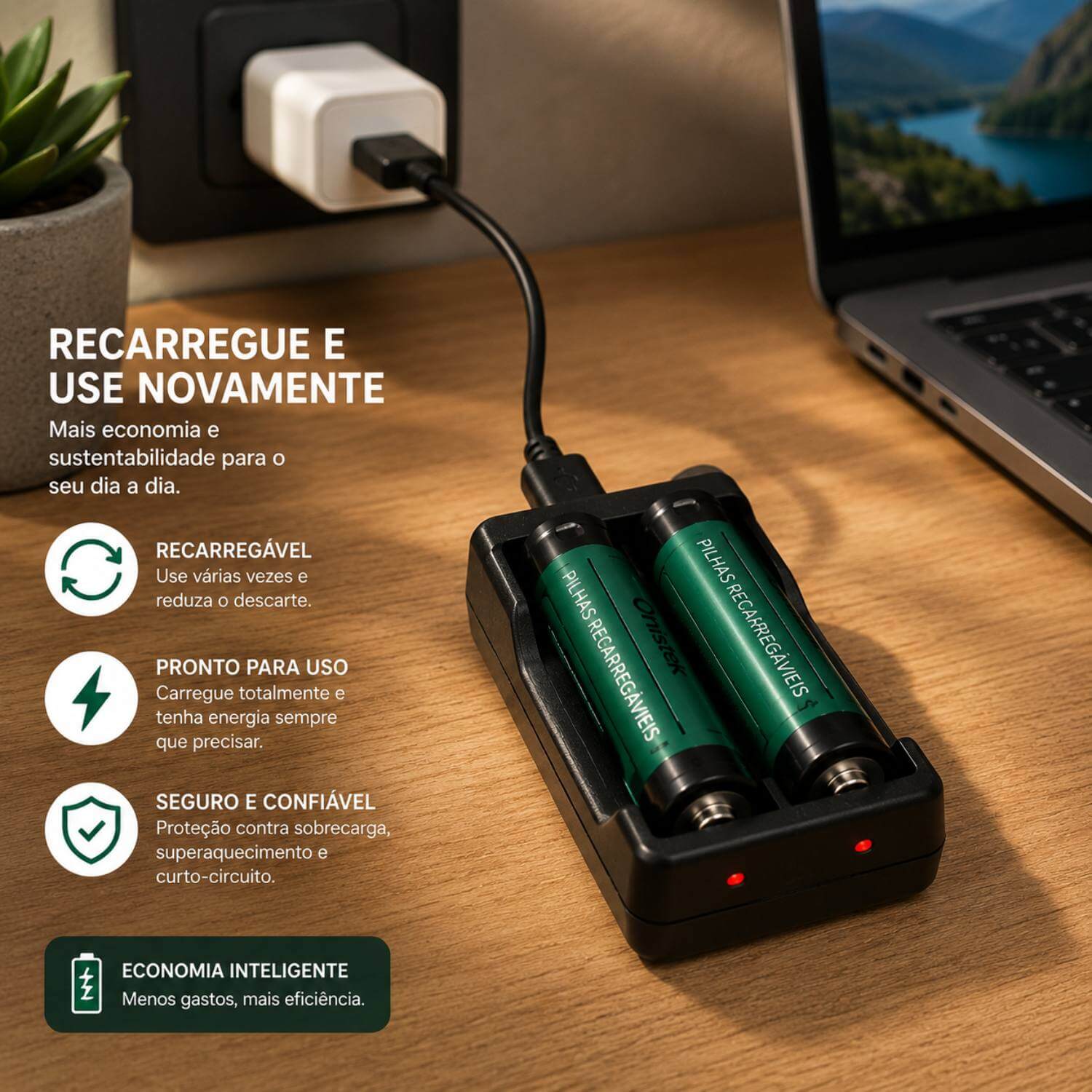 Kit 2 Pilhas AA Recarregável USB Tipo C - Imagem 2