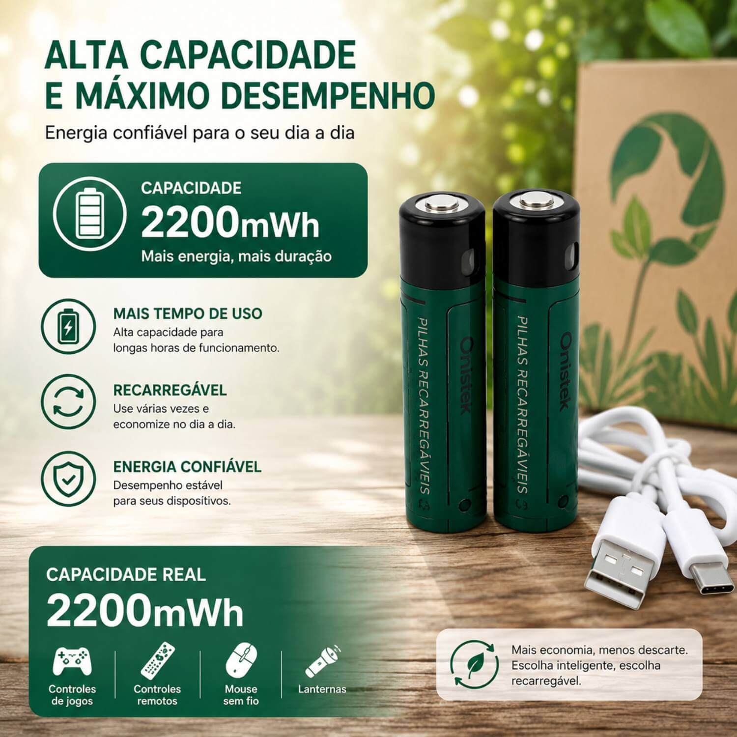 Kit 2 Pilhas AA Recarregável USB Tipo C - Imagem 4