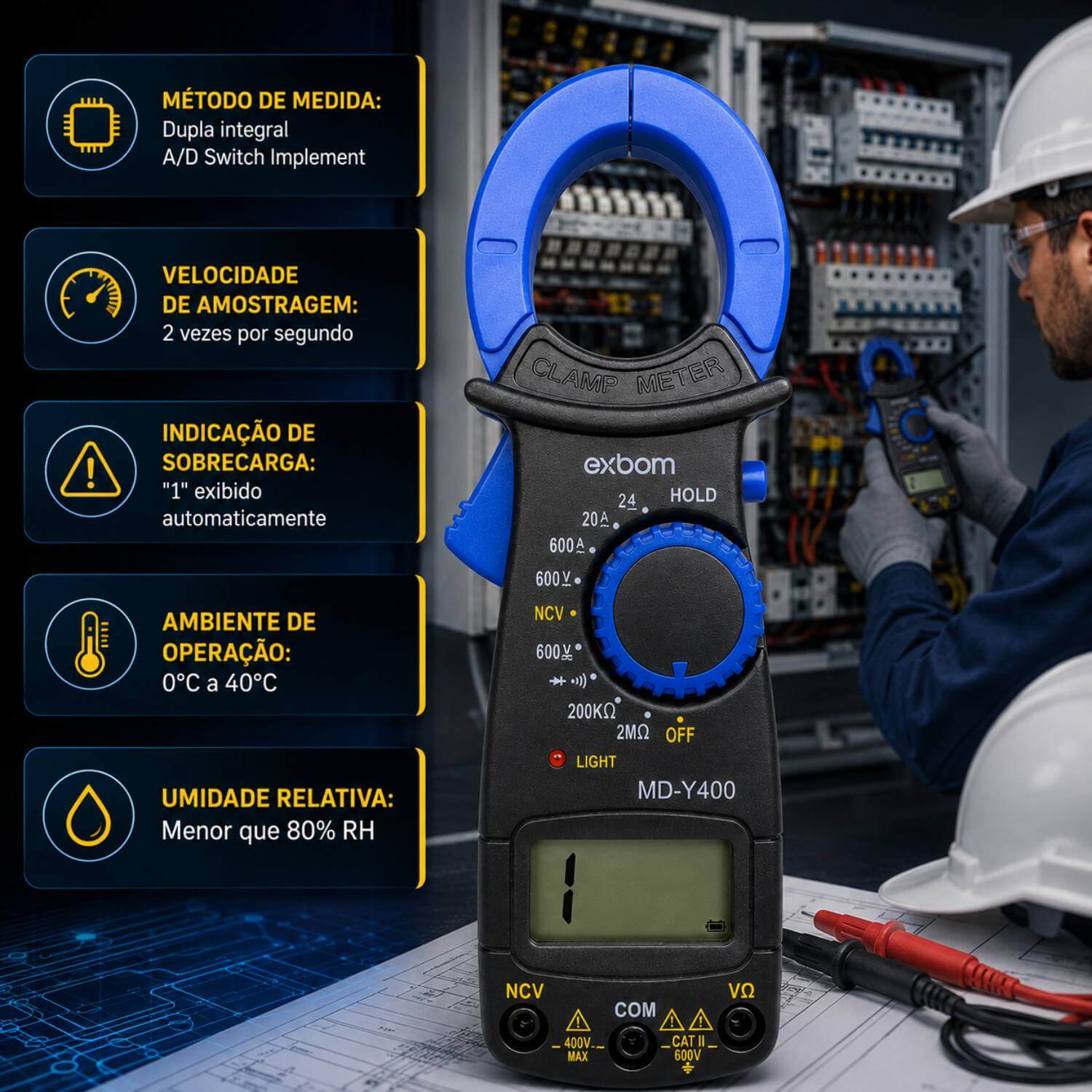 Alicate Amperímetro Digital Multiteste Tela Lcd Md-y400 200a - Imagem 2