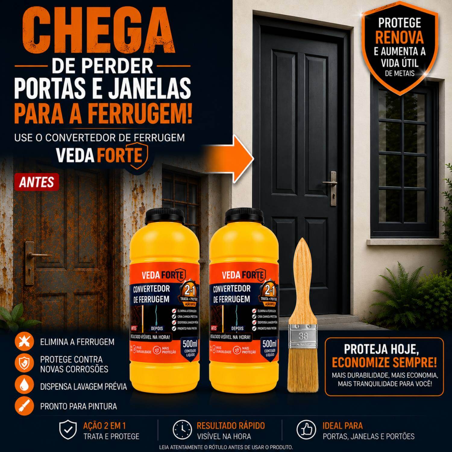 Kit Convertedor De Ferrugem 2 Unidades 500ml Com Pincel 2 Pol Trata E Protege - Imagem 6