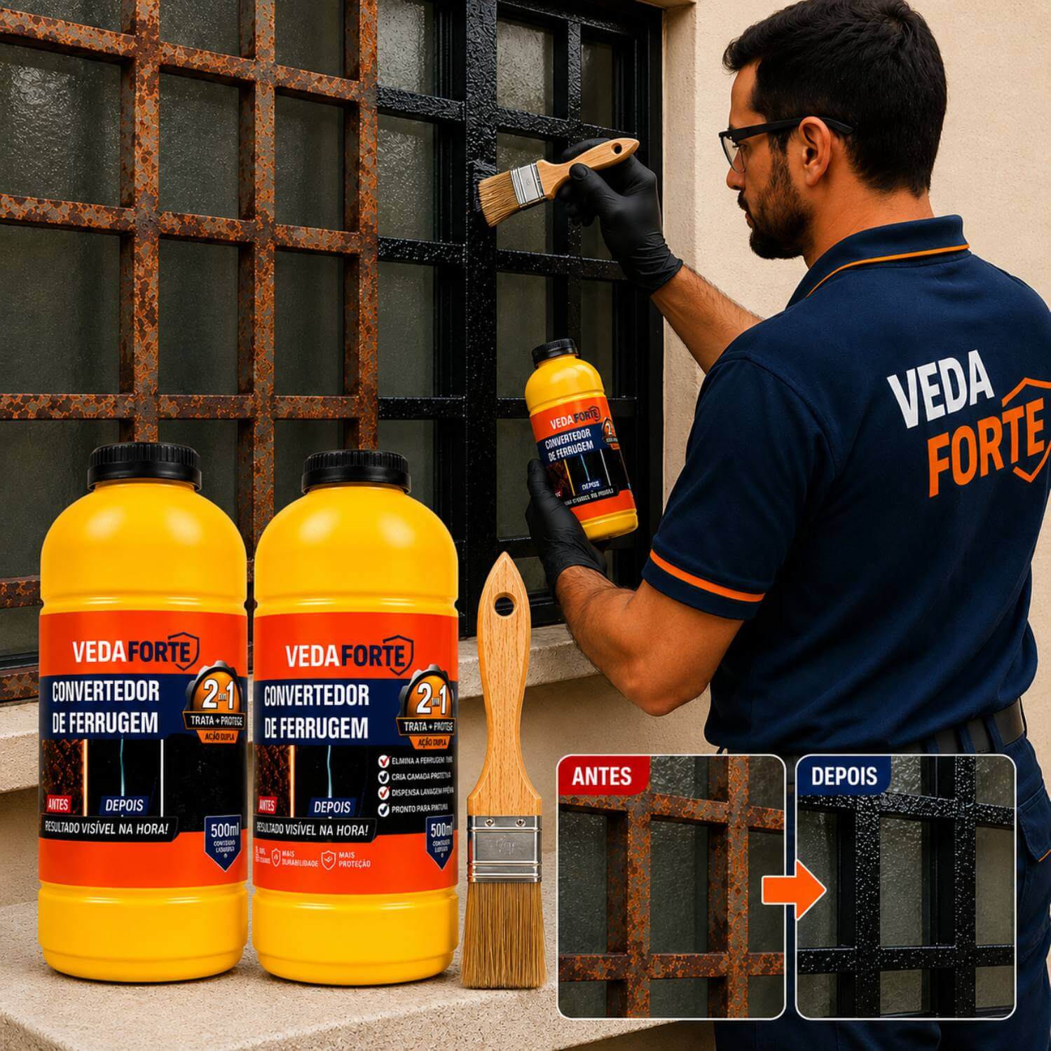 Kit Convertedor de Ferrugem 500ml + Pincel 2 Polegadas Profissional - Imagem 5