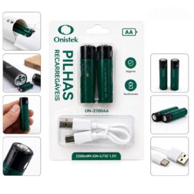 Kit 2 Pilhas AA Recarregável USB Tipo C