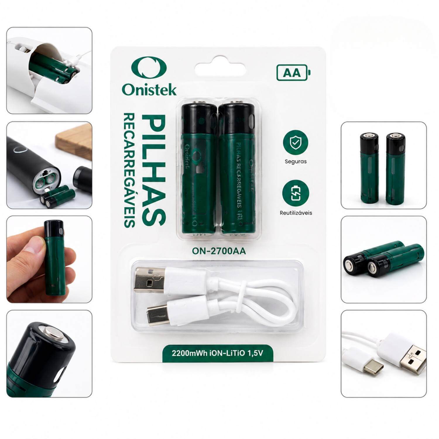 Kit 2 Pilhas AA Recarregável USB Tipo C