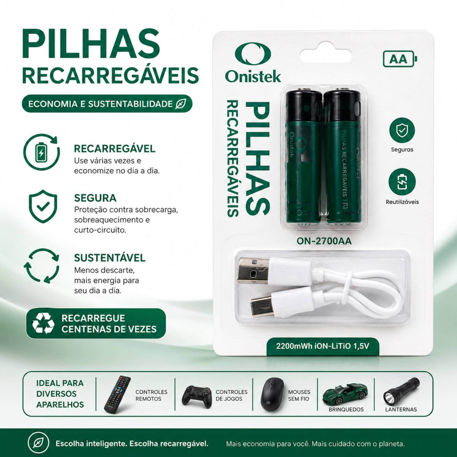 Kit 2 Pilhas AA Recarregável USB Tipo C - Imagem 10